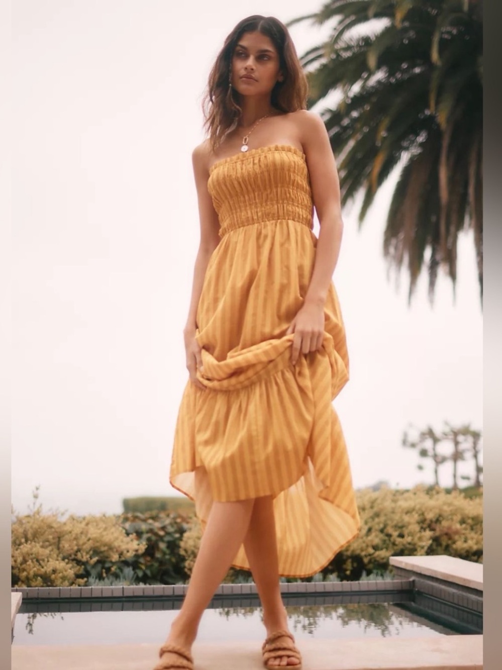NWT Anthropologie Charlie Holiday Mariana Smocked Cotton Dress Yellow Stripe 8